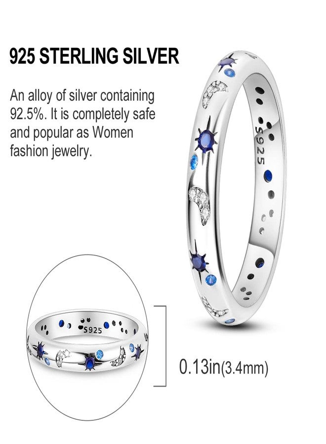 NARMO 925 Ring for Women Sterling Silver Moon and Star Rings Cubic Zirconia Stackable Ring Size 9 - Image 4